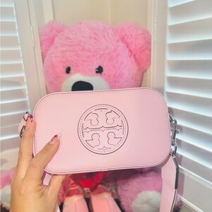 Tory Burch Baby Pink Logo Camera Bag